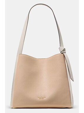S Kate Spade Knott Large Shoulder Bag Beige & Ivory Leather Purse KM662 NWT $399